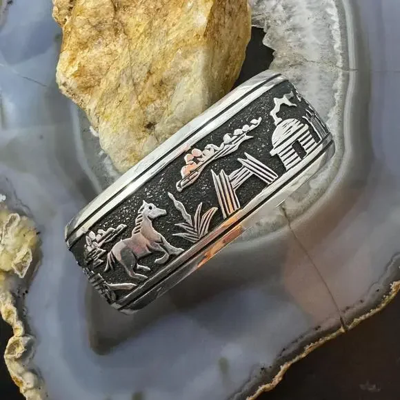 Tommy & Rosita Singer Sterling Silver Overlay Storyteller Unisex Bracelet - Picture 1 of 10